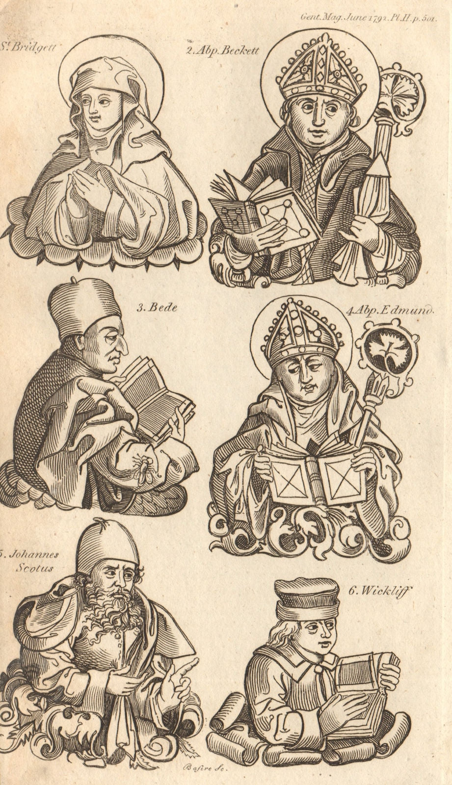 St. Bridgett Thomas Beckett Bede Abp. Edmund Johannes Scotus John Wickliffe 1792